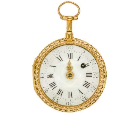A fine 18th century French 18ct tri-colour gold verge repeating pocket watch by Jaques Castagnet. The fusee movement signed C
