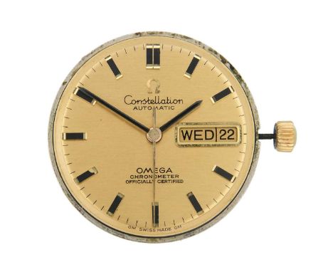 OMEGA - A Constellation Automatic chronometer dial and movement, cal. 751. The signed 28mm gilt dial with day date aperture, 