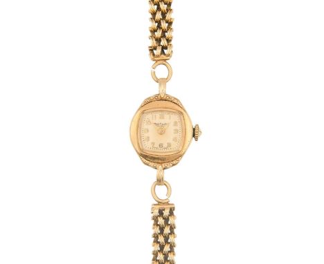 ROTARY - A 9ct lady's manual wind bracelet wristwatch. The signed 14mm dial with gilt Arabic numerals, Wittnauer 17 jewel mov