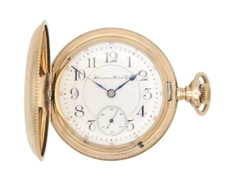 HAMPDEN WATCH CO. - A large rose gold plated full hunter crown wind pocket watch. The 42mm signed dial with Arabic numerals a