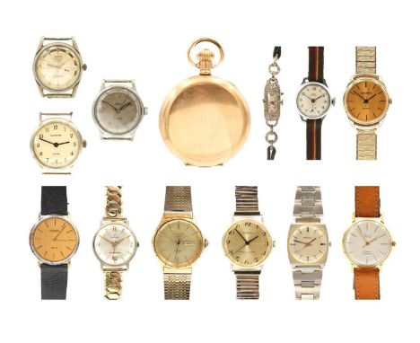 A collection of watches. To include a rose gold plated hunter pocket watch with 15 jewel movement; a Poljot de luxe 23 jewel 