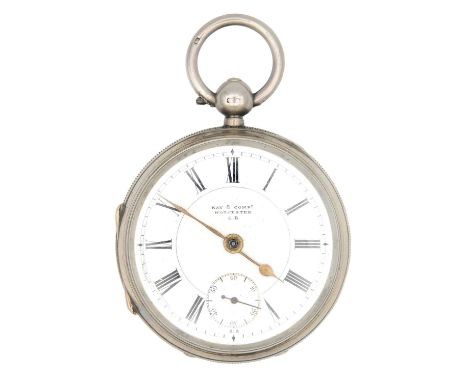 A silver key wind open face lever pocket watch. The dial signed KEY &amp; COMPY WORCESTER 6.B, with black Roman numerals and 