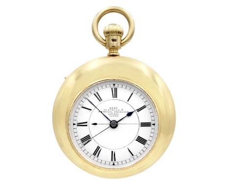 DENT - An unusual 18ct cased chronograph crown wind open face pocket watch, no. 37660.  The 36mm white enamel dial signed 'DE
