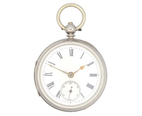 A silver cased key wind lever pocket watch. The white dial with Roman numerals and subsidiary dial, the unsigned movement num