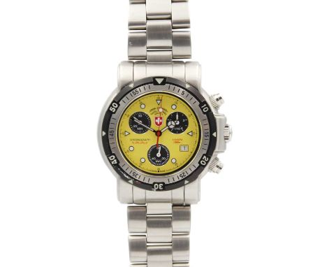 ST. MORITZ - A Swiss Military Ltd. Ed. chronograph quartz stainless steel wristwatch, ref. S/2732. With 28mm yellow dial, dat