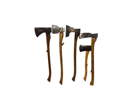 A group of five vintage axes, including a Creuset Garanti example, a Royal Oak example, circa 1930, etc (5).