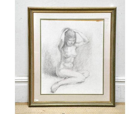 † ELIZABETH WOOD (born 1930); pencil sketch, female nude, unsigned, 60 x 49cm, framed and glazed.
