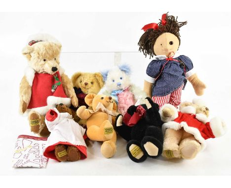 MERRYTHOUGHT; a collection of eight teddies including two Christmas examples, a Harrods example and a 70th Anniversary exampl