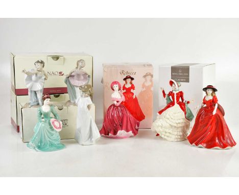 NAO; a group of three figures, a Leonard Collection figure, two Coalport figures, 'Ladies of Fashion, Collette' and 'Ladies o