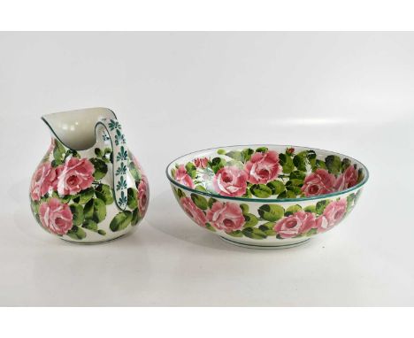 WEMYSS; a cabbage rose pattern wash jug, height 24cm, and bowl (restored), diameter 40cm.