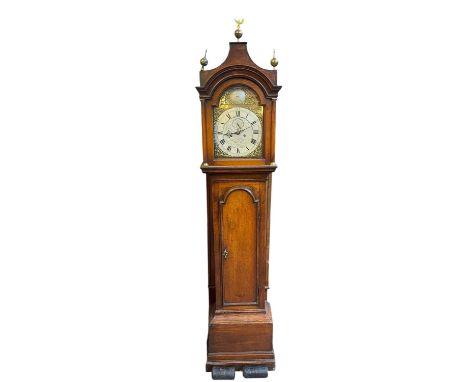 THOMAS SHARP, LEIGHTON; a late 18th/early 19th century eight day longcase clock, the brass face with applied silvered dial an