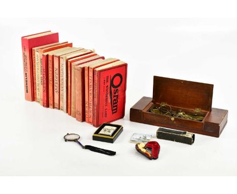 A pair of Art Deco white metal and enamelled folding spectacles with geometric decoration, a miniature Meerschaum type pipe, 