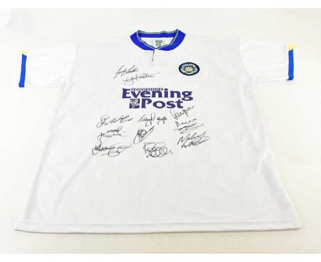 LEEDS UNITED; a 1992 League Winners retro style football shirt, bearing multiple signatures to the front, size XXL.Condition 