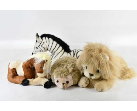 MERRYTHOUGHT; a collection of four teddies comprising a Harrods lion, a zebra, a horse and a hedgehog (4).