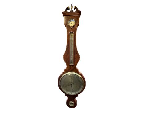 A 19th century mahogany barometer with silvered dial, 170cm.
