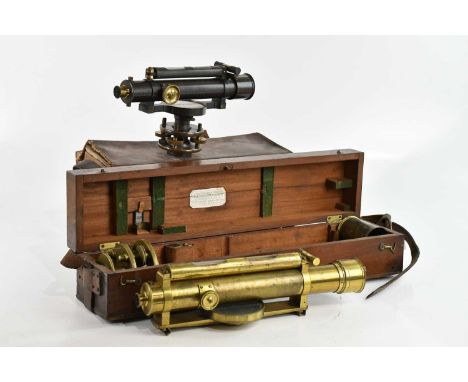 TROUGHTON &amp; SIMMS; a 19th century brass lacquered theodolite in mahogany case and a further cased theodolite by Douglas &