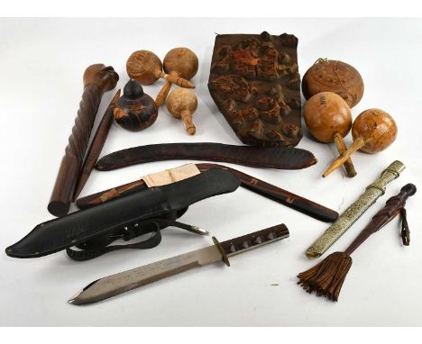 A Burmese type ceremonial knife, with 22cm blade and white metal mounted handle and scabbard, overall length 34cm, with an Af