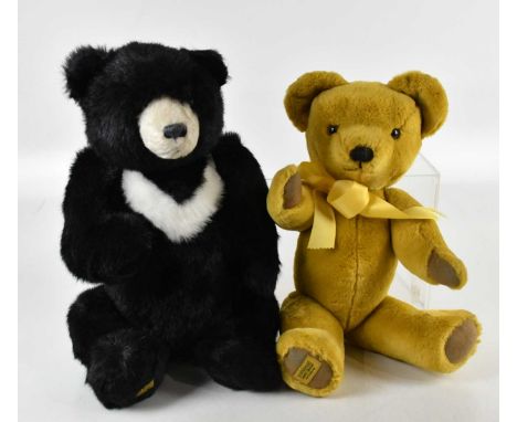 MERRYTHOUGHT; two teddy bears including a black bear example, largest 63cm.
