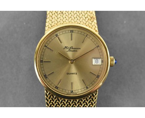 J W BENSON; a gentleman's gold plated dress watch, the dial set with batons and subsidiary date aperture, diameter 32mm, in g