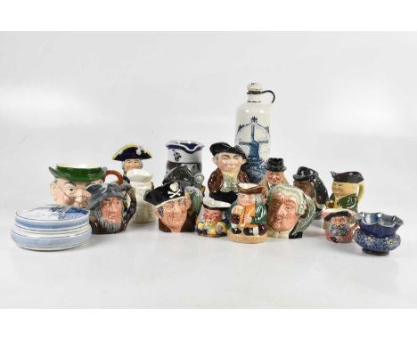 ROYAL DOULTON; a small Artware vase with wavy rim, height 6cm, a Royal Copenhagen model of a Toby jug, a Clarice Cliff Toby j