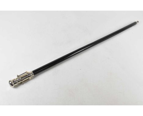 DOLLOND, LONDON; a telescope walking stick, the metal cap unscrewing to reveal a small telescope with blue lens, length 99cm.