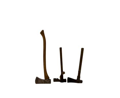 Three vintage axes, including a Gilpin miner's axe, an Elwell example, etc (3).