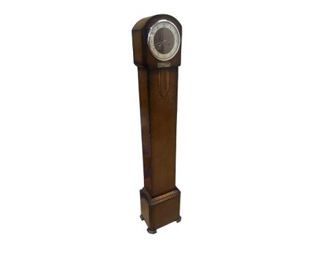 A mid 20th century Art Deco style longcase clock of small proportions, the silvered chapter ring signed Enfield, bearing Arab
