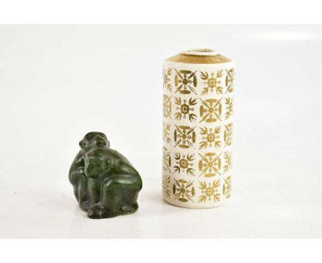 KNABSTRUP; a Danish ceramic vase of cylindrical form, with stylised gilt decoration, height 17cm, and a Danish art pottery gr