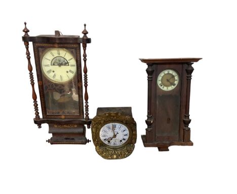 DESMARRES; a French Comtoise clock, the enamel dial set with Roman numerals inside a brass border, 40 x 31cm, and an American