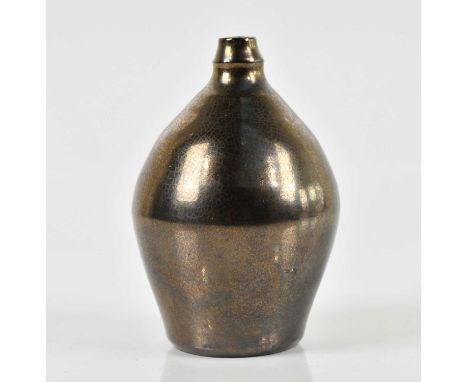 A contempoary studio ceramic vase, of ovoid form, with a bronze lustre glaze, height 10cm.