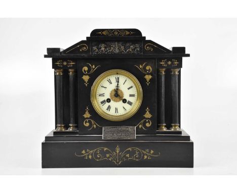 A 19th century station type wall clock with fusée movement, the painted dial set with Roman numerals, diameter 37cm, and a Vi