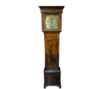 FRANCE, WARRINGTON; an 18th century thirty hour longcase clock, the brass face set with applied chapter ring bearing Roman an