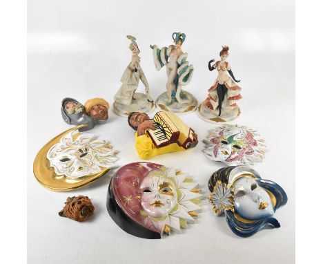 CAPODIMONTE; three ballerina figures including 'Can-Can' 227/2500, three Bossons wall masks and a collection of Venetian styl
