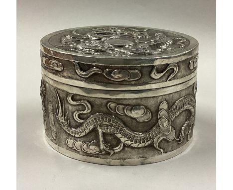 An embossed 19th Century Chinese export silver box with lift-off cover. Maker's mark struck twice. Approx. 107 grams. Est. £1