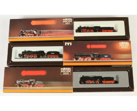 Marklin Z Gauge group of Steam Locomotives to include 8891 4-6-2 Loco and Tender Class 18 DB black and others (see photo). Co