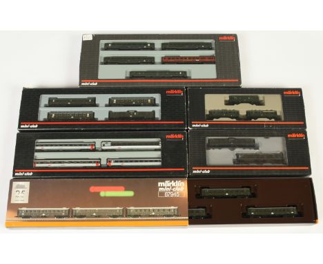 Marklin Z Gauge group of Coach Packs to include 87580 2-car Passenger Coaches, 87670 3-pack 4-wheel Passenger Coaches and oth