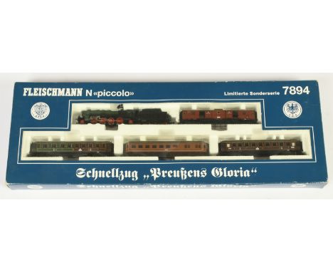 Fleischmann N Gauge 7894 Prussian Passenger Train Set. Condition is Fair to Near Mint in Good box.&nbsp;