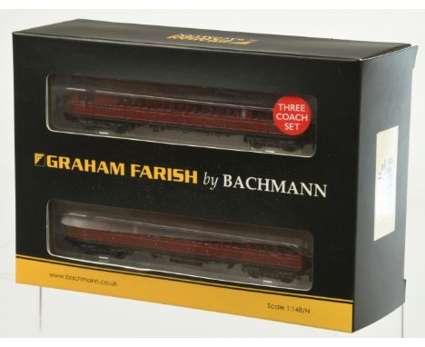 Bachmann N Gauge Ref 374-912 Set of 3 SE&amp;CR 60' BR crimson Birdcage Coaches. Condition is Near Mint in Near Mint cases an