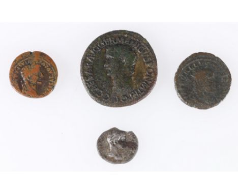 Four Roman coins including Allectus AD293-294 billon antoninianus Augustus BC27-AD14 silver denarius or quinarius rev. Victor