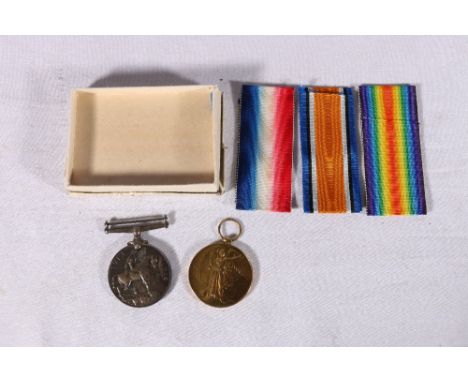 WWI medal pair to T-6335 DVR J S CURRIE ASC (Army Service Corps) in issue box 