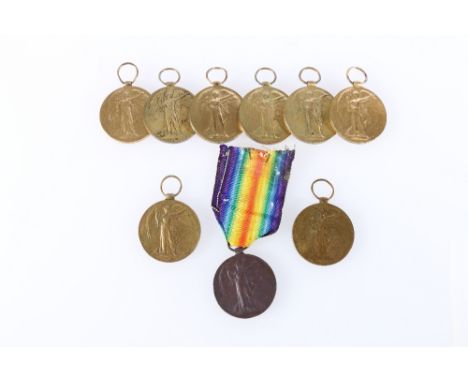 Nine WWI victory medals to Royal Scots including 19429 PTE A BUIST, 2653 PTE R C HUTCHISON, 8786 PTE F CAINES, 201556 PTE A M