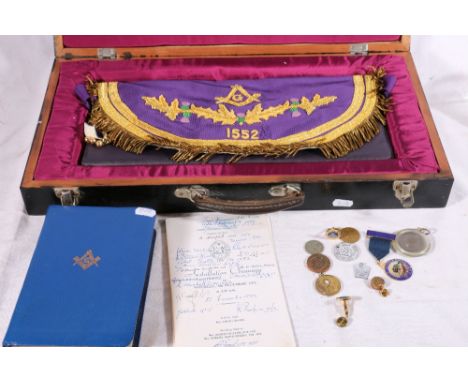 Masonic apron of Glasgow lodge Anderson McMillan 1552 in fitted case, autographed Installation Ceremony booklet 1976, Masonic