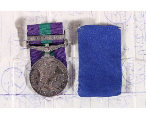 Elizabeth II general service medal GSM with Brunei clasp to 23807778 CPL J M LAWRENCE RAPC (Royal Army Pay Corps) 