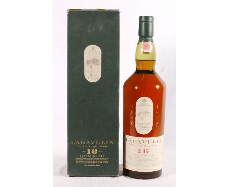 LAGAVULIN 16 year old Islay single malt Scotch whisky bottled by White Horse Distillers Glasgow, bottle code L7J 0072131, 1li