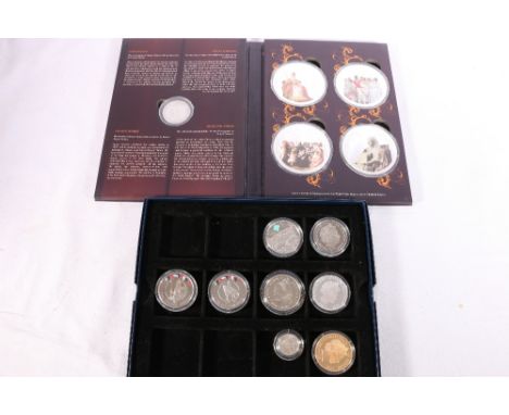 Windsor Mint 175th anniversary of Queen Victoria's coronation set with four large pad print medallions and double florin 1889