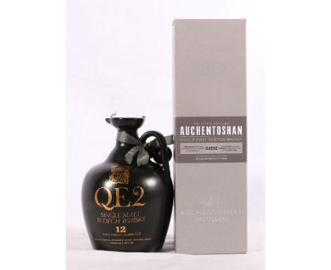 QE2 12 year old single malt Scotch whisky bottled in ceramic flagon and AUCHENTOSHAN Classic NAS single malt Scotch whisky 70