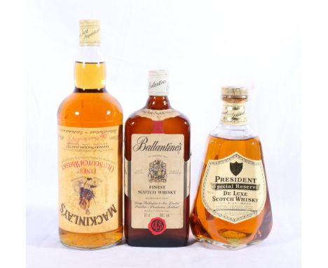 BALLANTINE'S finest Scotch whisky 75cl 40%vol, PRESIDENT special reserve de luxe Scotch whisky bottled by Macdonald Greenlees