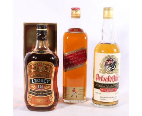 JOHNNIE WALKER red label old Scotch whisky 1litre, MACKINLAY'S LEGACY 12 year old blended Scotch whisky 75cl 40%vol boxed and
