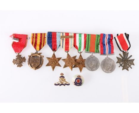 WWII group with war medal, defence medal, Italy star, Africa star with 8th army clasp, 1939-1945 star, Dunkirk medal and Belg