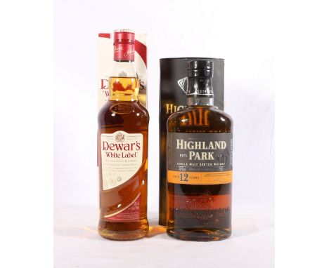 HIGHLAND PARK 12 year old single malt Scotch whisky 70cl 40% vol and DEWARS white label blended Scotch whisky 70cl 40% vol bo